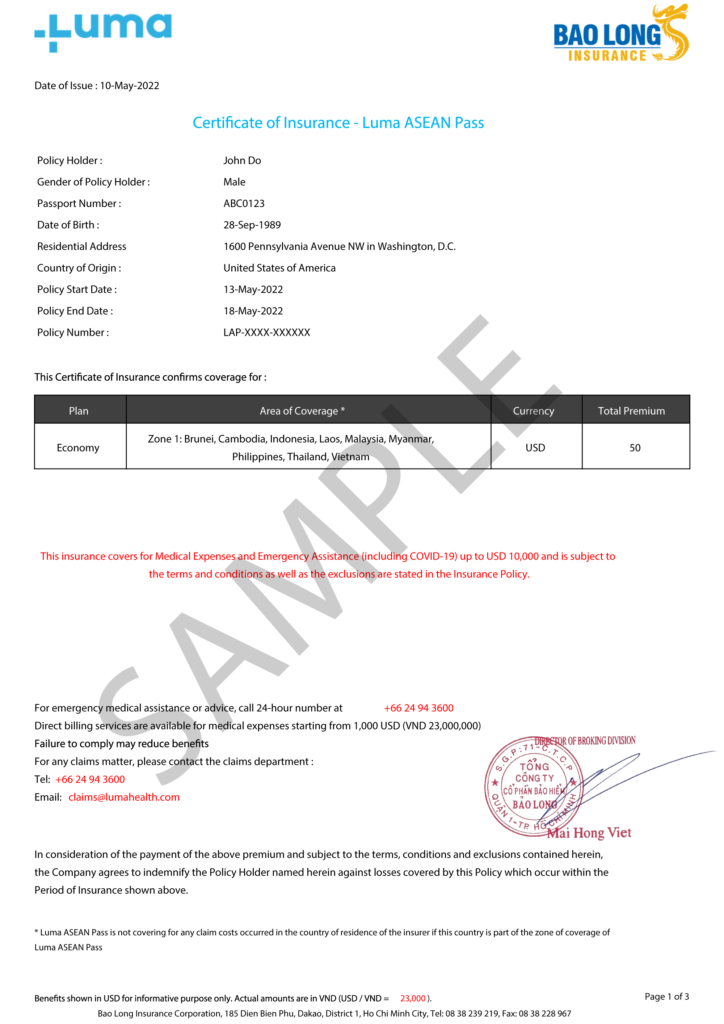 Luma ASEAN Pass Certificate example